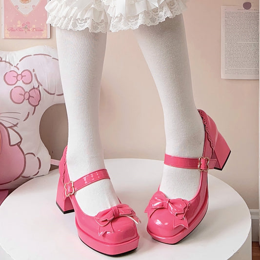 Kawaii Pink Bow High-heeled Lolita Shoes