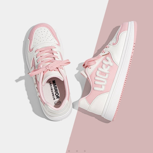 Kawaii Pink Lucky Embroidered Sneakers