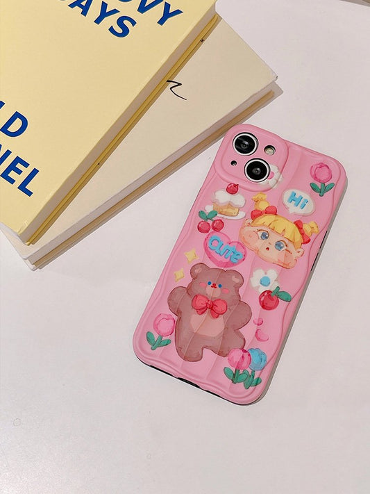 Kawaii Pink Oil Painting Bear iPhone Case