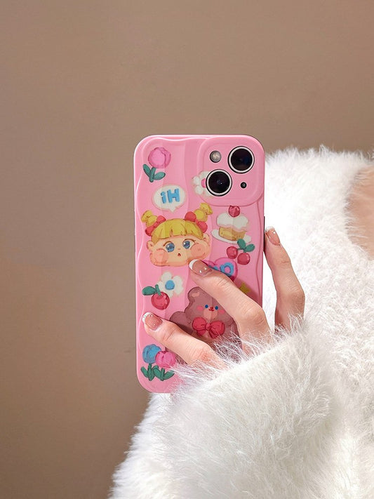 Kawaii Pink Oil Painting Bear iPhone Case