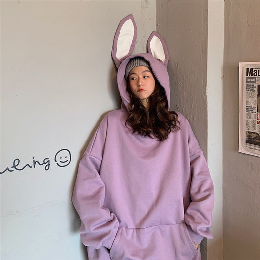 Bunny Ears Loose Hooded Sweatshirt