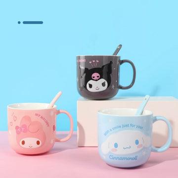 Kawaii Sanrio Character Embossed Ceramic Mug With Spoon