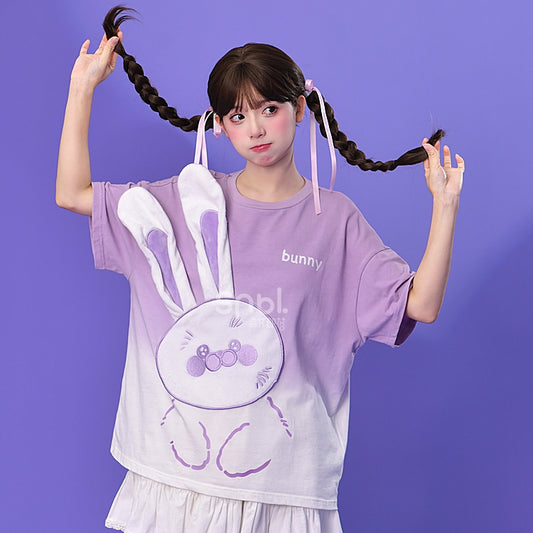 Kawaii Semi-Stereo Purple Cartoon Rabbit T-shirt