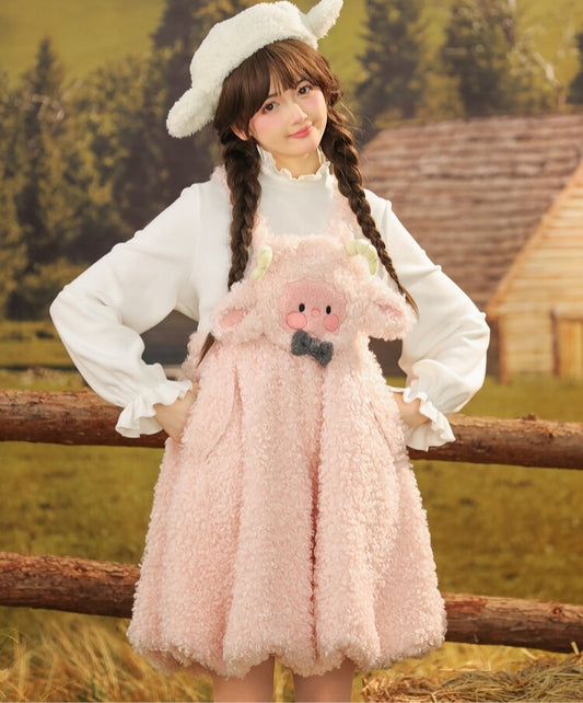 Kawaii Soft Girl Style Cartoon Sheep Suspender Skirt