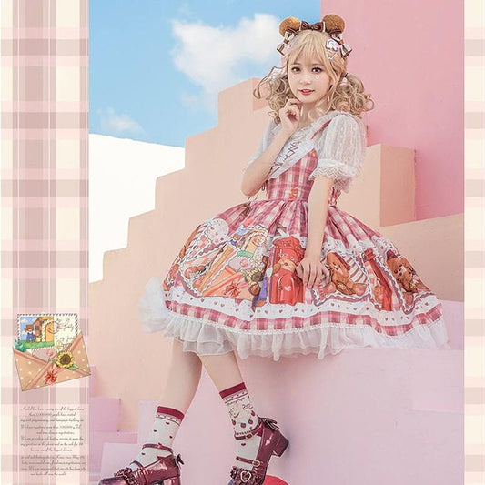 Kawaii Stamp Bear Printing Lolita Jsk Dress