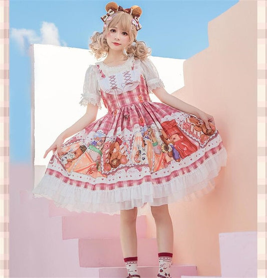 Kawaii Stamp Bear Printing Lolita Jsk Dress