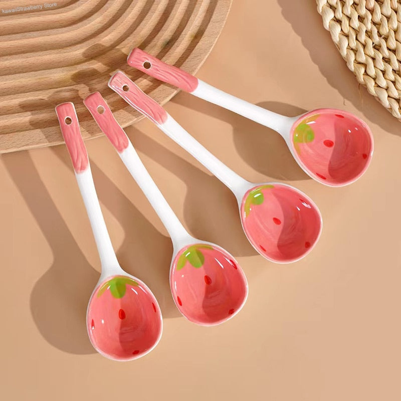 Kawaii Strawberry Ceramic Soup Spoon