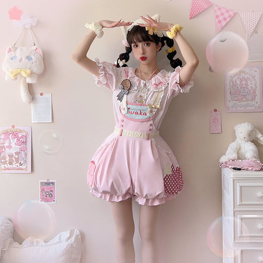 Kawaii Sweet And Cute Pink Lolita Overalls Suit