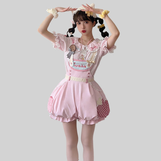 Kawaii Sweet And Cute Pink Lolita Overalls Suit