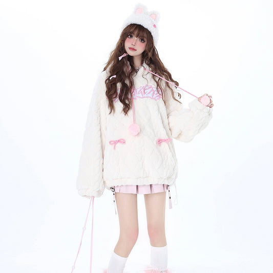 Kawaii Sweet Blue Lamb Wool Hooded Sweatshirt