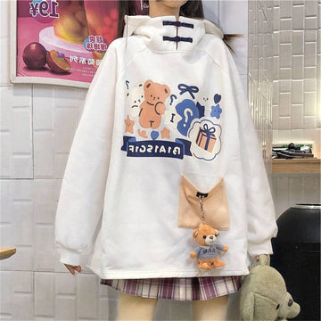 Kawaii Sweet Cartoon Bear Print Hoodie