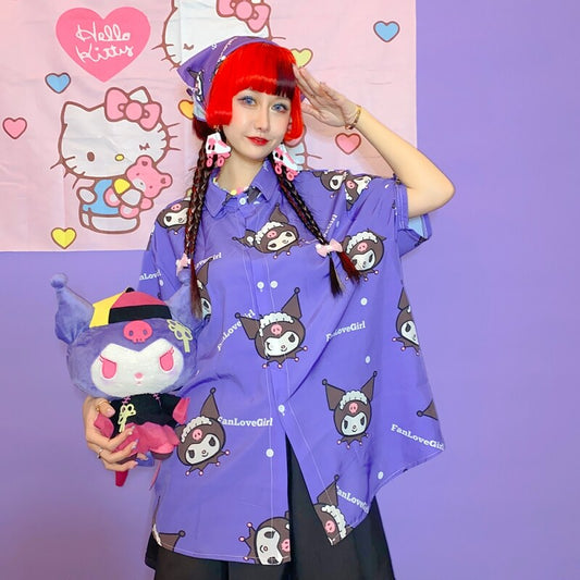 Kawaii Sweet Japanese Kuromi Print Blouse