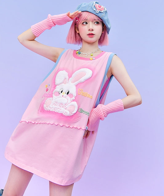 Kawaii Sweet Pink Bunny Loose Tank Top