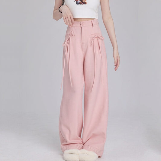 Kawaii Sweet Pink High-Waisted Straight Pants