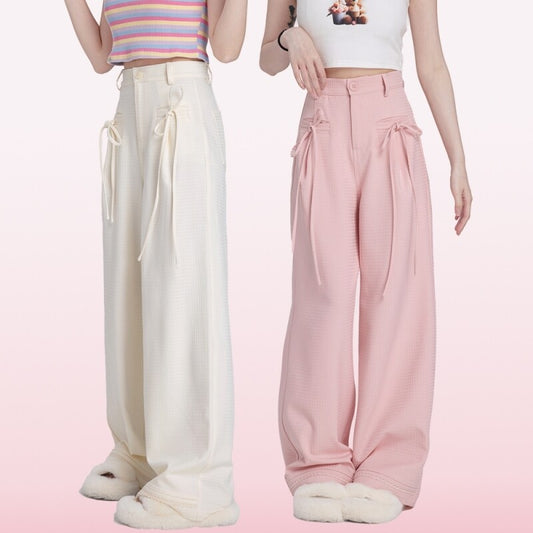 Kawaii Sweet Pink High-Waisted Straight Pants