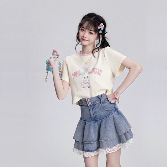 Kawaii Sweet Style Denim Short Skirt