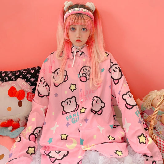 Kawaii Sweet Style Pink Kirby Blouses