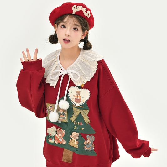 Kawaii Sweet Style Red Plus Velvet Christmas Sweatshirt