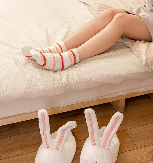 Kawaii White Bunny Plush Cotton Slippers