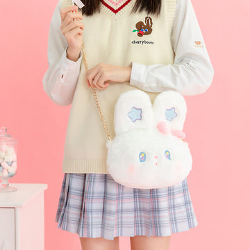 Kawaii White Plush Rabbit Messenger Bag