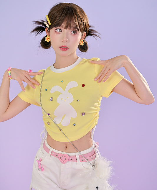 Kawaii Yellow Cartoon Rabbit Cropped T-Shirt