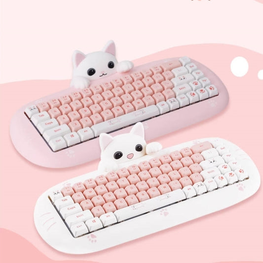 Kawaii Cat-Shaped Pink Wireless Bluetooth Mechanical Keyboard