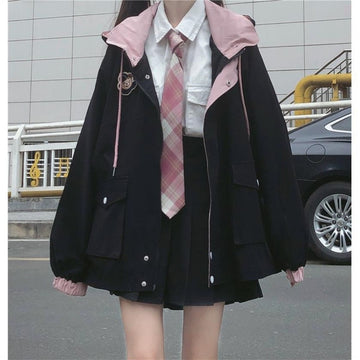 Korean Cute Black Pink Jacket