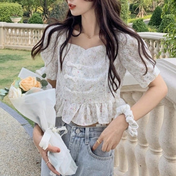 Korean Floral Puff Sleeve Sweet Blouse