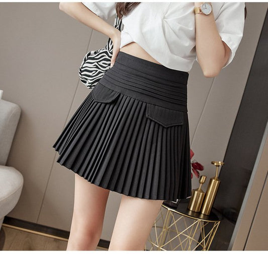 Korean White A-Line Pleated Skirts