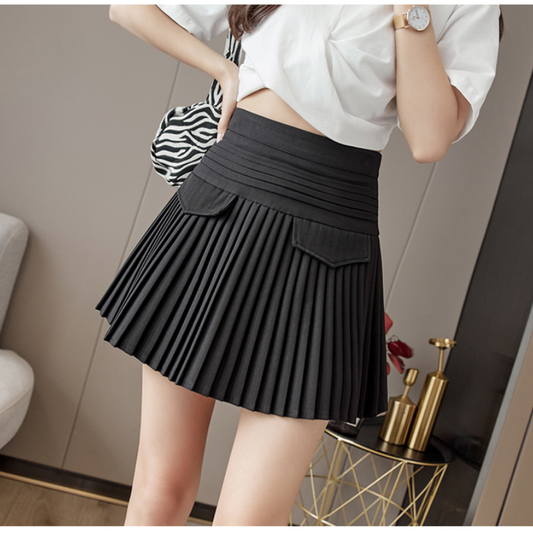 Korean White A-Line Pleated Skirts