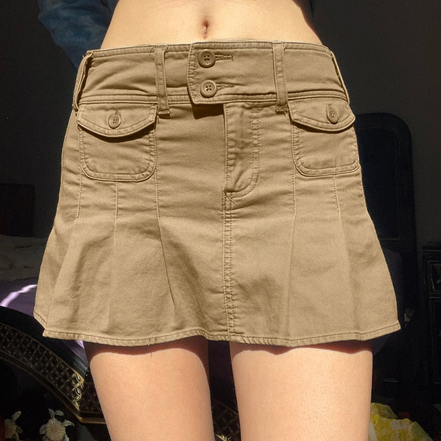 Vintage Low Waist Woven Pocket Mini Skirt