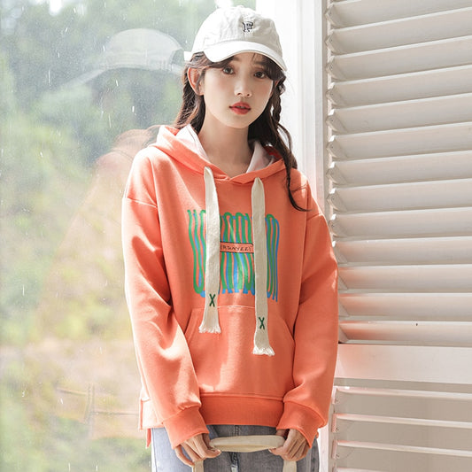 Korean Loose Printing Short Hooded Sweater