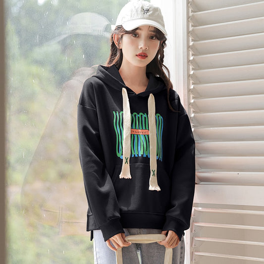 Korean Loose Printing Short Hooded Sweater