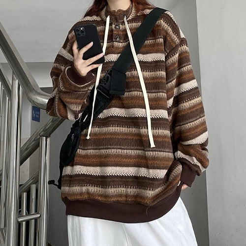 Korean Retro Striped Loose Pullover Sweater