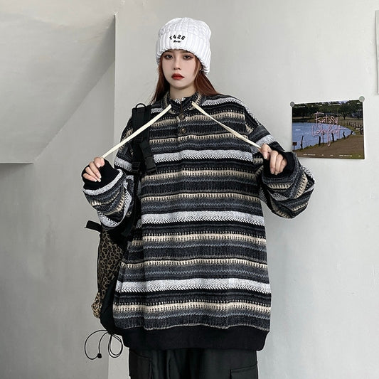 Korean Retro Striped Loose Pullover Sweater