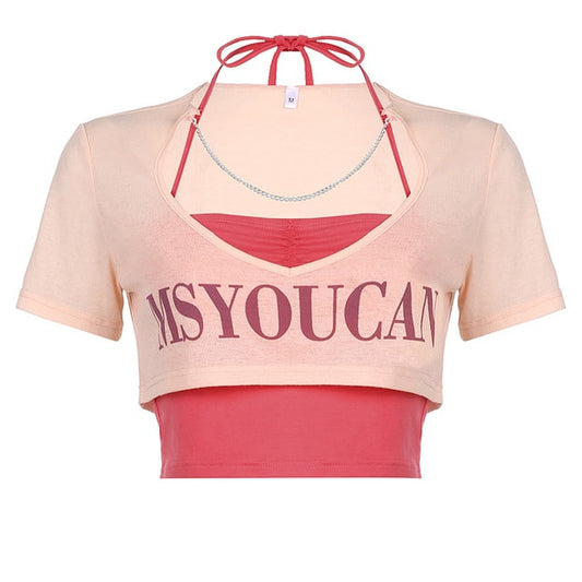 Sweet Letters Print Loose Two-piece Tops