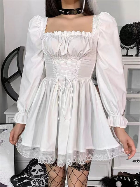 Kawaii Lace Up Gothic Puff Sweet Dress
