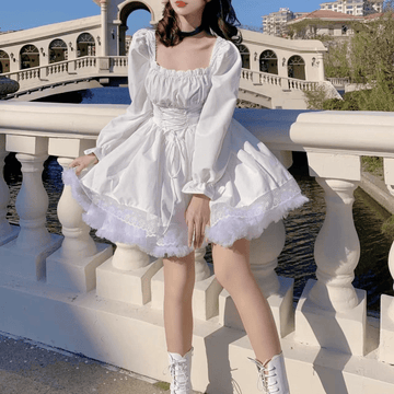 Kawaii Lace Up Gothic Puff Sweet Dress