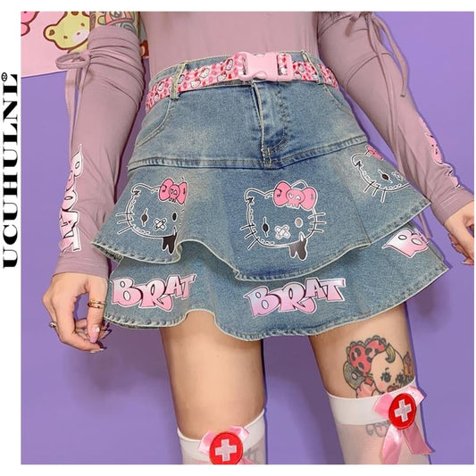 Lolita Denim Mini Pleated Skirt