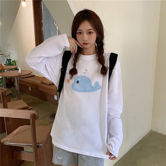 Kawaii Cetacean Printed Loose T-shirt