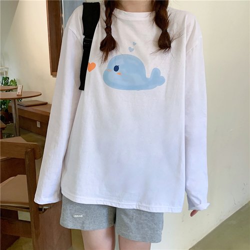 Kawaii Cetacean Printed Loose T-shirt