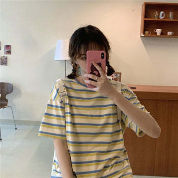 Loose Vintage Colorful Striped T-shirts