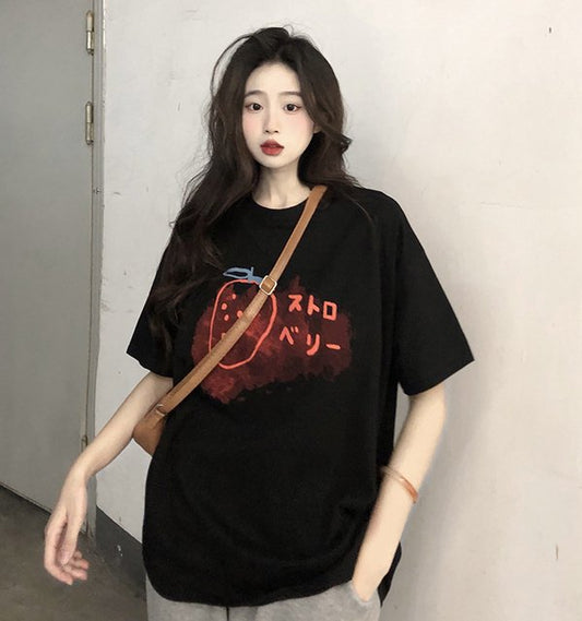 Kawaii Strawberry Printed Casual T-shirt