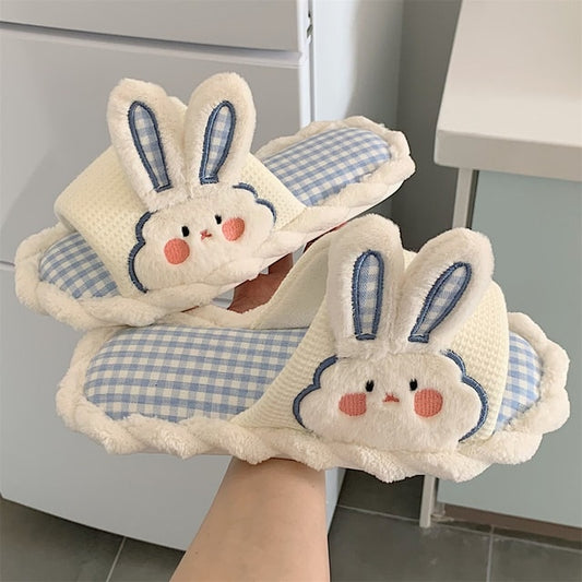 Kawaii Cartoon Bunny Lattice Casual Slippers