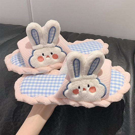 Kawaii Cartoon Bunny Lattice Casual Slippers