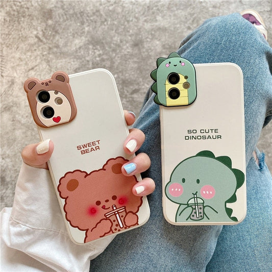 Cute Milk Tea Dinosaur iPhone Case