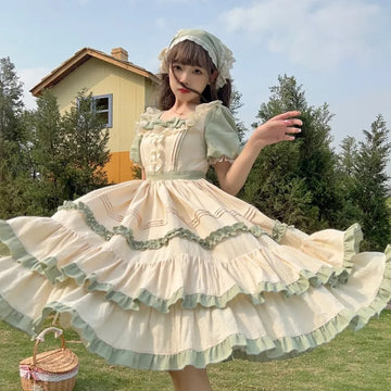 Country Lolita Short Sleeves Green Dress