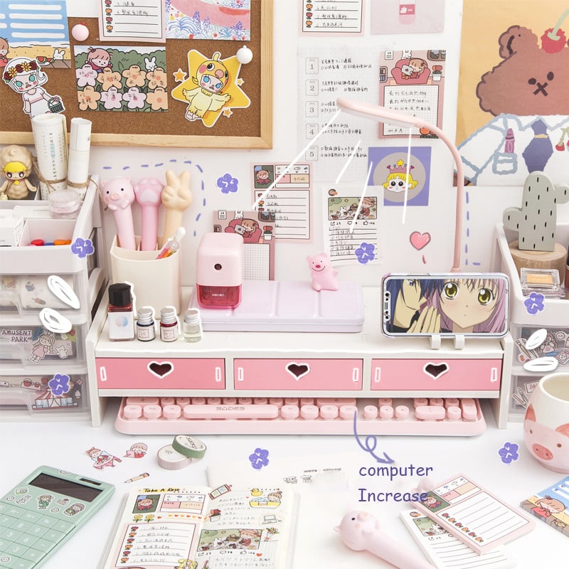 Kawaii Hearts Pink Wooden Desk Organizer kawaii-hearts-pink-wooden-desk-organizer