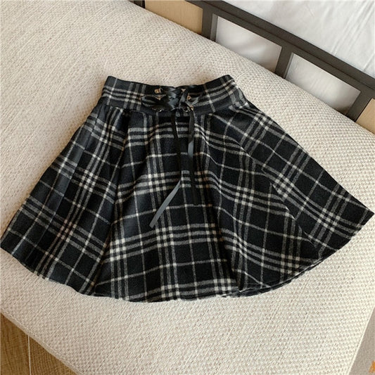 Punk Woolen High Waist Plus Size Plaid Skirt