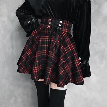 Punk Woolen High Waist Plus Size Plaid Skirt